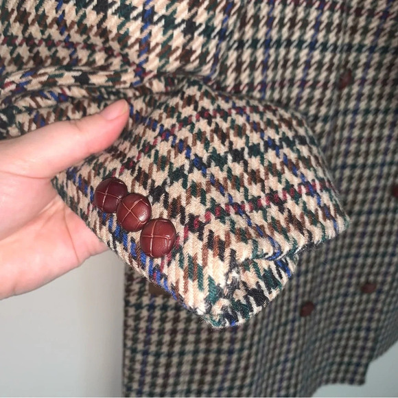 Vintage Tailored Double Breasted Herringbone Blazer Jacket Brown Tan - Picture 9 of 12